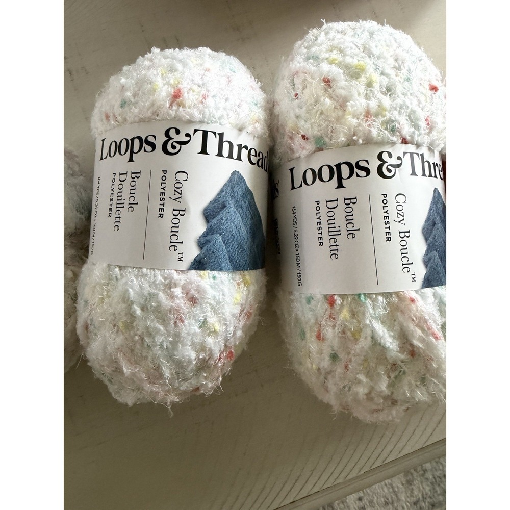 2 Skeins Loops & Threads Cozy‎ Boucle Yarn in "Circus" - Discontinued